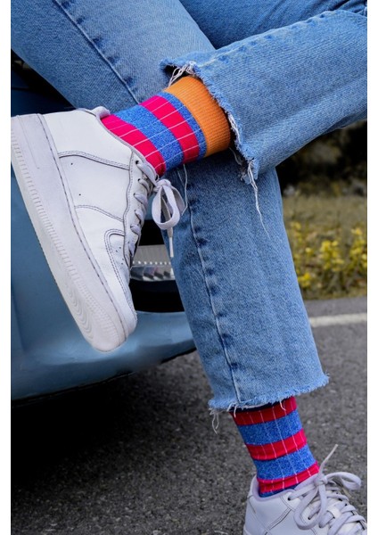 Kadın Mavi-Fuşya Çizgili Soket Çorap fiyatları