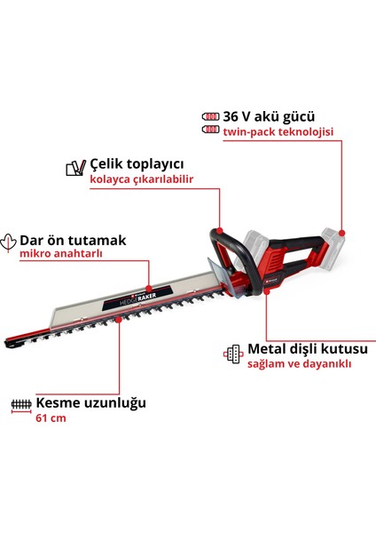 Akülü Çit Budama GE-CH 36/61 Li-Solo Power X-Change (36 V, 61 cm kesim uzunluğu, 26 mm diş aralığı, kırpıntı toplayıcı, akü dahil değildir) - 3410965 fiyatları
