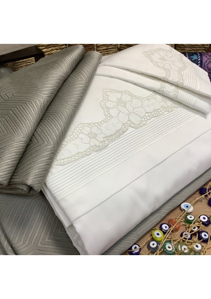 Beyaz Iş Aplikeli Nevresim Takımı -6 Parça