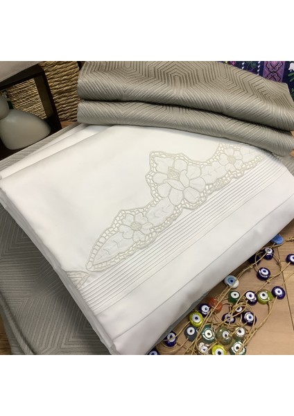 Beyaz Iş Aplikeli Nevresim Takımı -6 Parça fırsatları