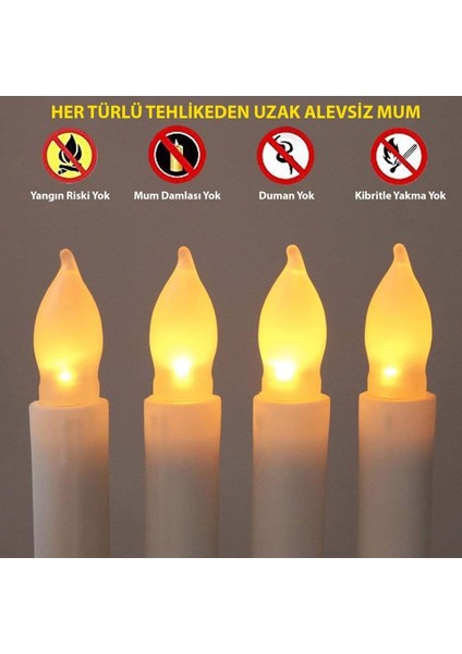 Titreyen Dekoratif LED Alevsiz Mum 12 Adet Dumansız Konik Şekilli Uzaktan Kumandalı