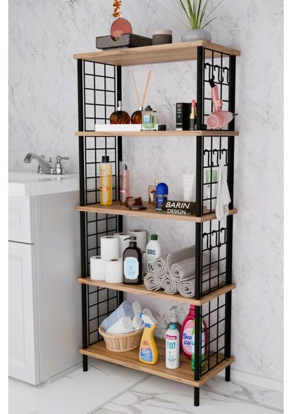 5 Raflı Çevir-Kur Raf Ünitesi | Telli Metal Gövdeli Organizer | Banyo, Mutfak, Balkon, Antre Uyumlu
