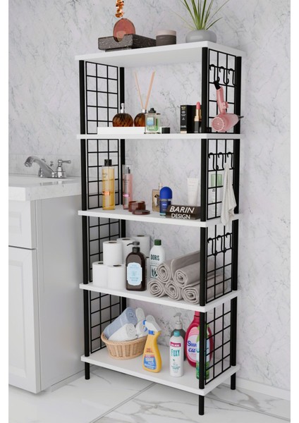 5 Raflı Çevir-Kur Raf Ünitesi | Telli Metal Gövdeli Organizer | Banyo, Mutfak, Balkon, Antre Uyumlu
