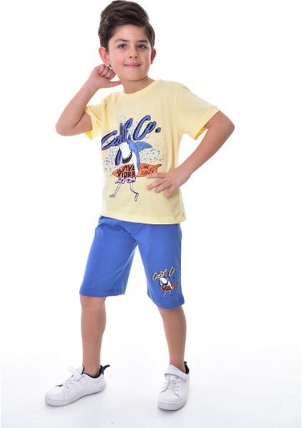 Erkek Çocuk Baskılı Sarı-Mavi Şortlu Takım
