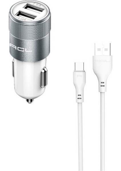 2.1A 10 Watt 2 x USB 1 mt Type-C Kablo Araç Içi Şarj AC38