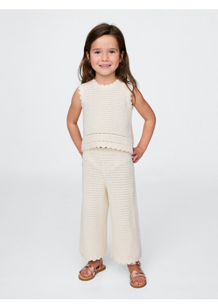 Kız Bebek Kırık Beyaz Örgü Wide-Leg Pantolon