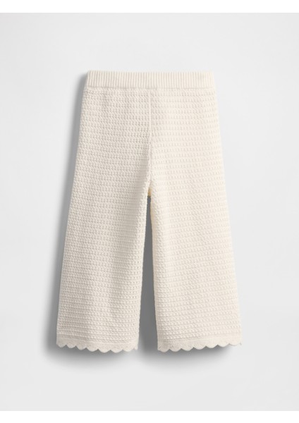 Kız Bebek Kırık Beyaz Örgü Wide-Leg Pantolon