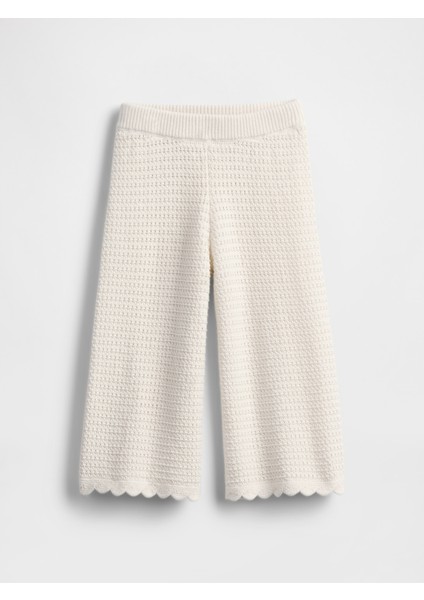 Kız Bebek Kırık Beyaz Örgü Wide-Leg Pantolon
