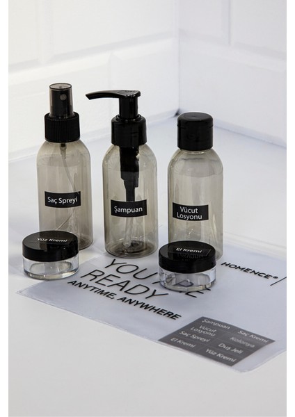 Seyahat Seti- Plastik Seyahat Boy 100ML Füme Şişe ve Kavanoz 5'li Çantalı Seyahat Kiti fiyatları