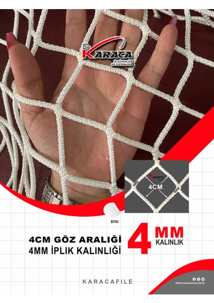 Balkon Güvenlik Filesi – 3m Yükseklik | Metreyle Kesim | 4 mm Ip, 4x4 cm Göz Aralığı + Montaj Aparatları (Beyaz) fiyatları