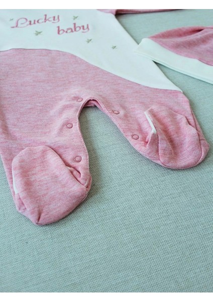 0-3 3-6 Ay Lucky Baby Nakışlı Es Çizgi Boy Şapkalı Kız Bebek Tulumu Pembe modelleri