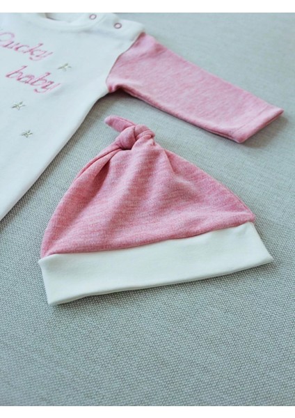 0-3 3-6 Ay Lucky Baby Nakışlı Es Çizgi Boy Şapkalı Kız Bebek Tulumu Pembe fırsatları