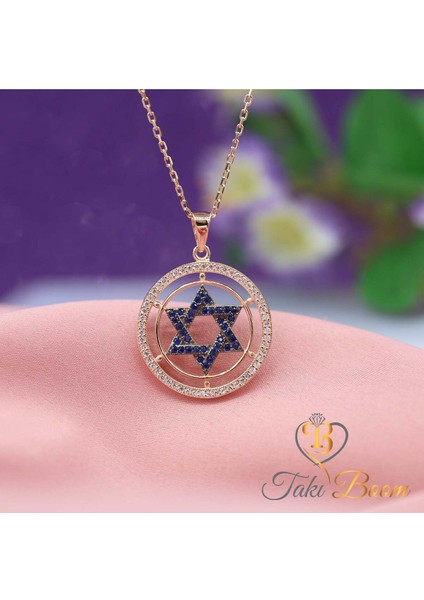 Davut Yıldızı Kolye - Yahudiler Için Kalkan Gümüş Kolye - Safir Beyaz Taş