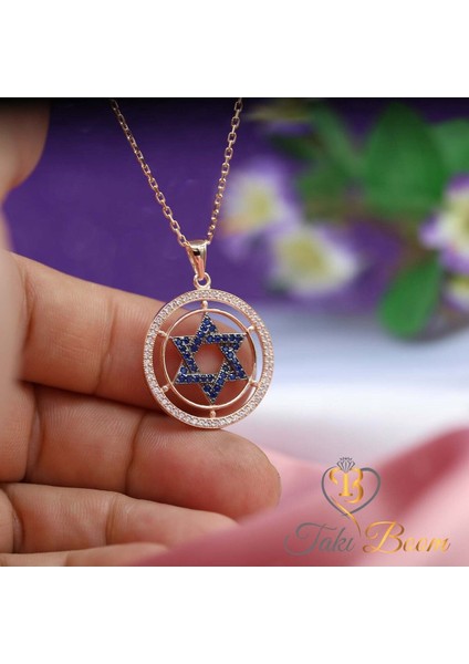 Davut Yıldızı Kolye - Yahudiler Için Kalkan Gümüş Kolye - Safir Beyaz Taş
