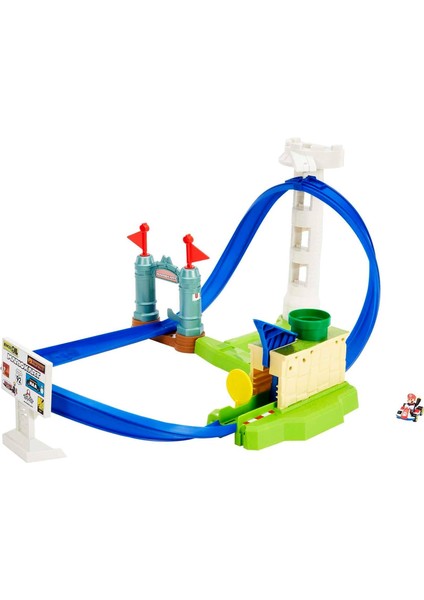 Wheels Mario Kart Keskin Dönüşler Pist Seti, Bilgisayar Oyunundan Ilham Alan Oyun Seti, Mario Kart Aracı Dahil, 3 Yaş ve Üzeri HGK59