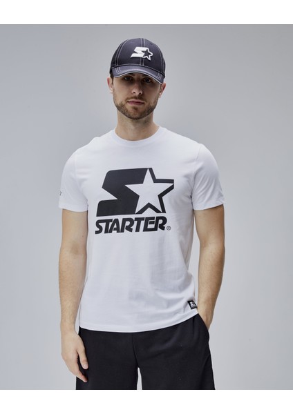 Hudson Beyaz Bisiklet Yaka Baskılı Standard Fit Erkek Tshirt