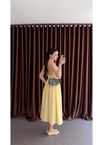 Dokulu Kumaş Sarı Elbise fiyatları