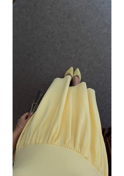 Dokulu Kumaş Sarı Elbise fırsatları