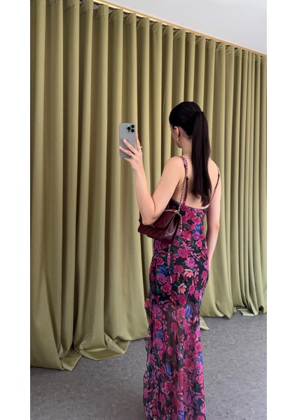 Çiçekli Fırfırlı Askılı Elbise fiyatları