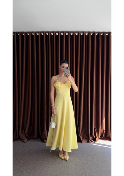 Göğüs Pileli Sarı Elbise fiyatları