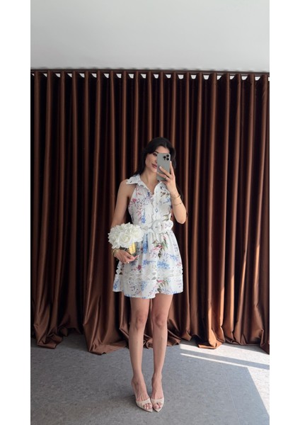 Çiçekli Tasarım Mini Elbise