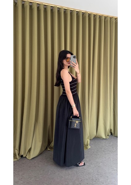 Çizgili Siyah Maxi Elbise fiyatları