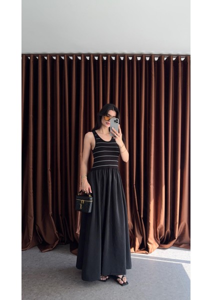 Çizgili Siyah Maxi Elbise modelleri