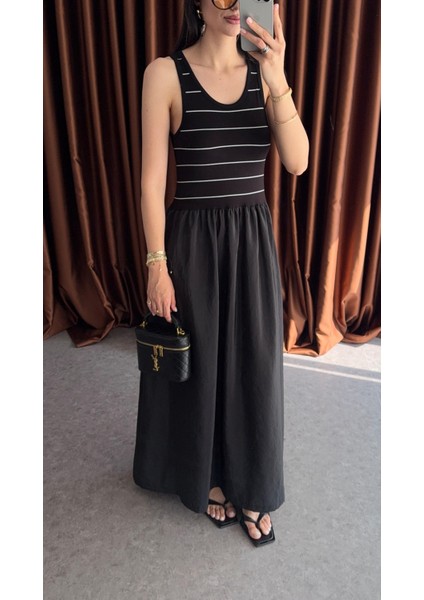 Çizgili Siyah Maxi Elbise fırsatları