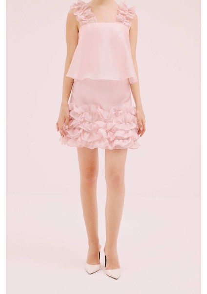 Organze Mini Elbise Pembe Y9911010_038