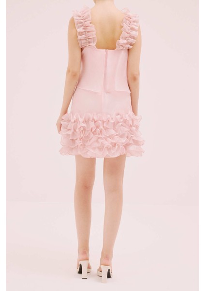 Organze Mini Elbise Pembe Y9911010_038