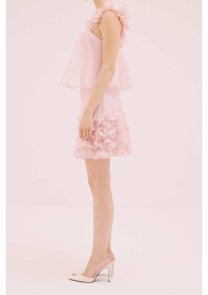 Organze Mini Elbise Pembe Y9911010_038