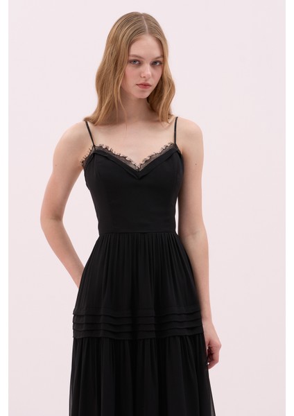 Ince Askılı Şifon Maksi Boy Elbise Siyah Y2511513_001 modelleri