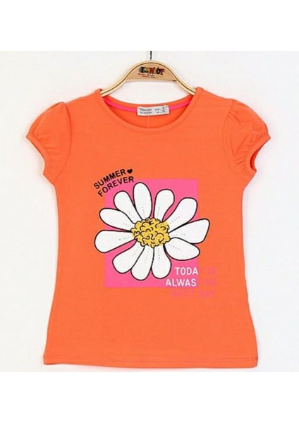 Kız Çocuk Papatya Baskılı Taş Işlemeli Tişört
