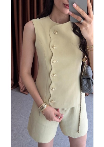 Deniz Yıldızı Düğmeli Sarı Takım modelleri