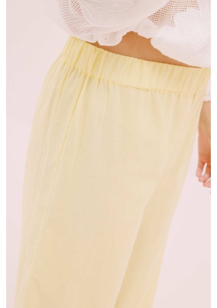 Beli Lastikli Geniş Paça Pantolon Sarı Y9912027_009