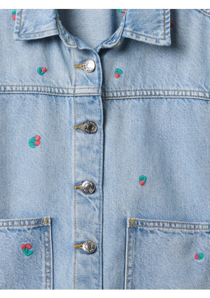 Kız Çocuk Mavi Desenli Denim Ceket fiyatları