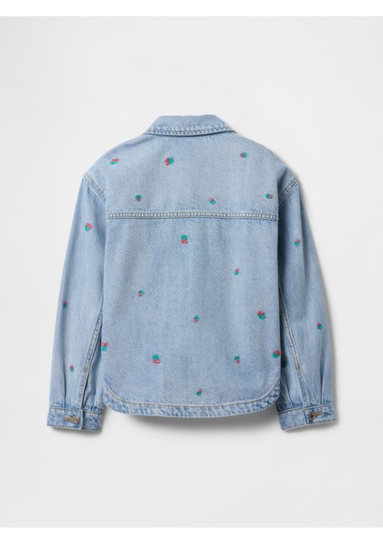 Kız Çocuk Mavi Desenli Denim Ceket modelleri
