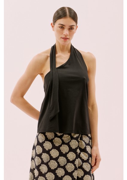 Boyundan Geçmeli Örme Bluz Siyah Y2523805_001