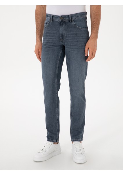 Erkek Koyu Lacivert Slim Fit Pamuklu Jean Pantolon 50298879-VR100 fiyatları