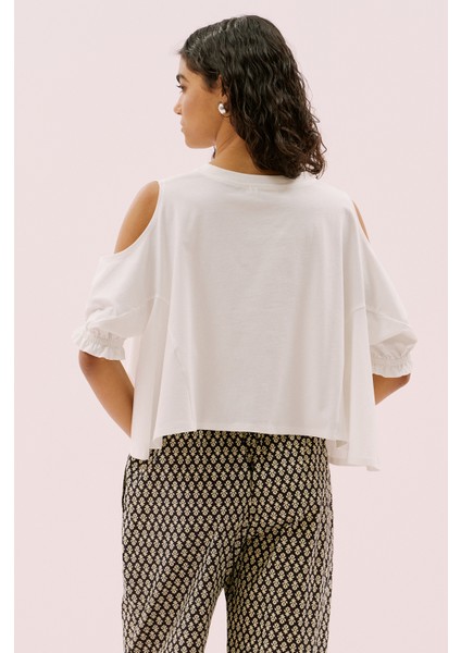 Cut Out Detaylı Karpuz Kol T-Shirt Ekru Y2523835_049 fiyatları