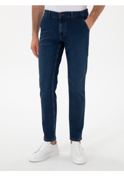 Erkek Lacivert Slim Fit Pamuk Karışımlı Jean Pantolon 50298884-VR033 fiyatları