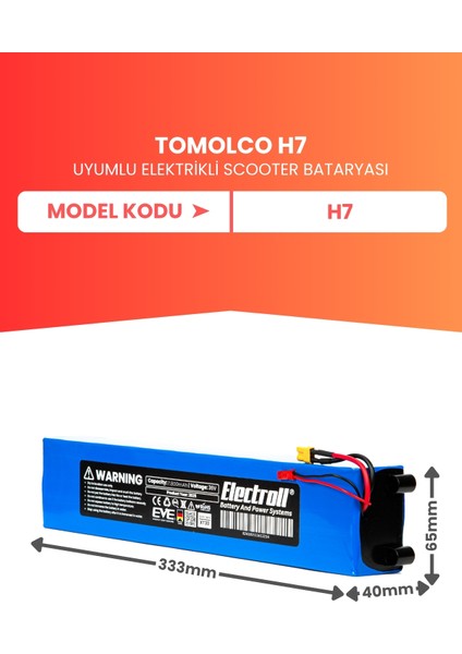 Tomolco H7 Uyumlu Batarya (Yüksek Kapasite) 36V 7.8AH Elektrikli Scooter Bataryası fiyatları
