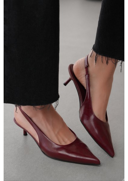 Clove Sivri Burun Kısa Topuklu Lastikli Kadın Stiletto- Bordo