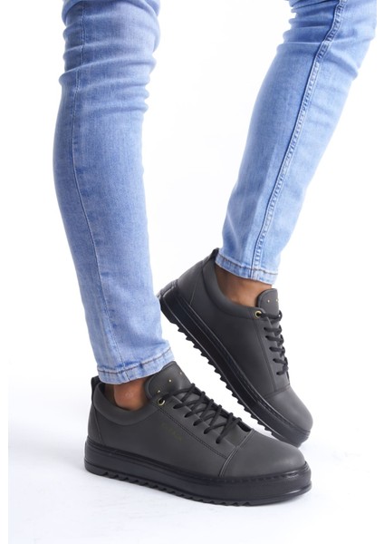 ET152 Cool Bağcıklı Cilt Erkek Günlük Spor Klasik Ayakkabı St - Füme