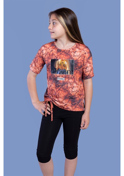 Kız Çocuk Batik Desenli Baskılı Taytlı Takım