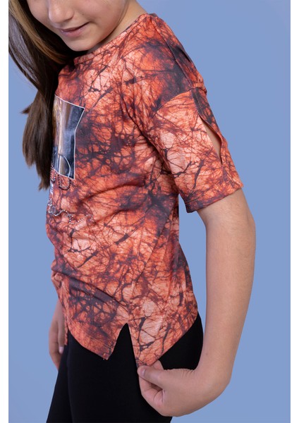 Kız Çocuk Batik Desenli Baskılı Taytlı Takım