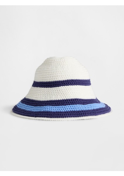 Bebek Beyaz Çizgili Örgü Bucket Şapka
