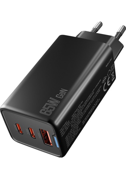 HY-XEG65 2*usb-C + Usb-A Gan Pd 65W / Qc 18W Type Gan Pd/pps Siyah Ev/notebook Şarj Adaptör