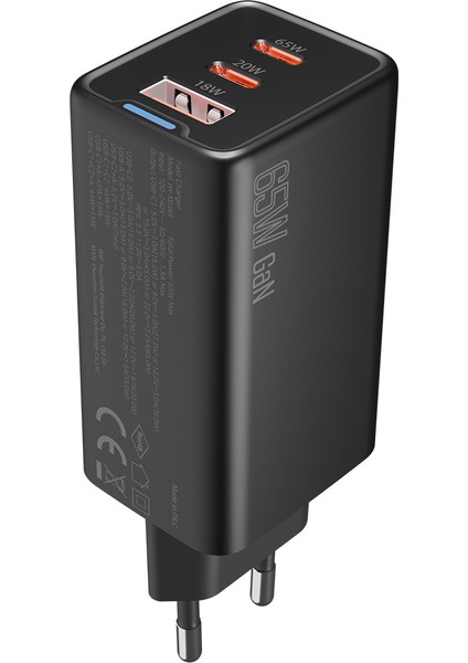 HY-XEG65 2*usb-C + Usb-A Gan Pd 65W / Qc 18W Type Gan Pd/pps Siyah Ev/notebook Şarj Adaptör