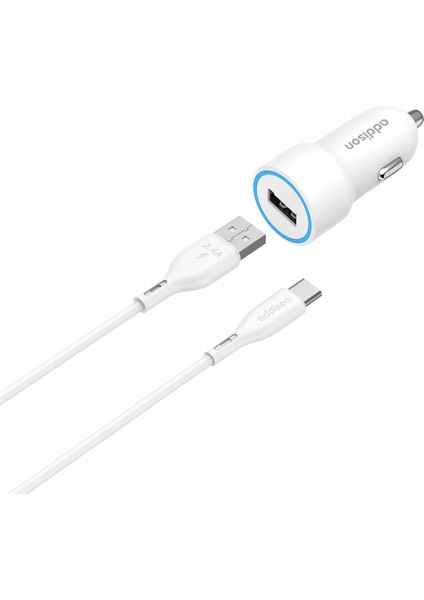 ADS-CC19 USB To Typec Kablolu 2.4A USB Beyaz Araç Şarj Cihazı